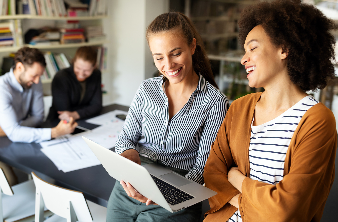 Successful company with happy workers. Business, meeting, office concept